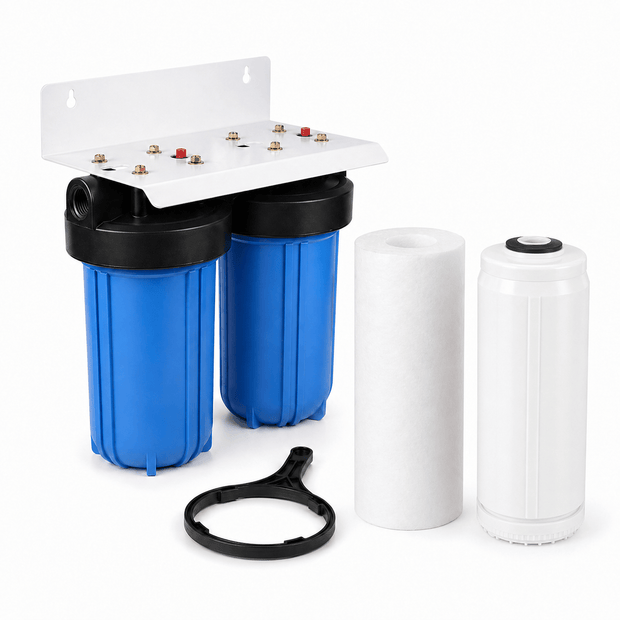 10" Double Big Blue Whole House Water Filter System – 5 Micron Sediment & Tannin Reduction Cartridge - Filter Flair