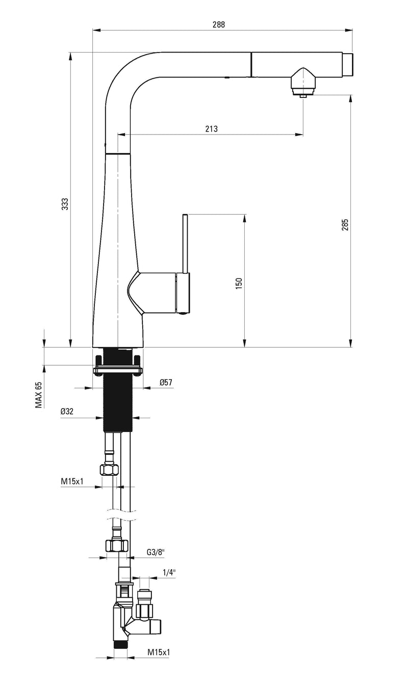 Deante Eridan 3 Way Filtered Water Tap with Pull Out Hose