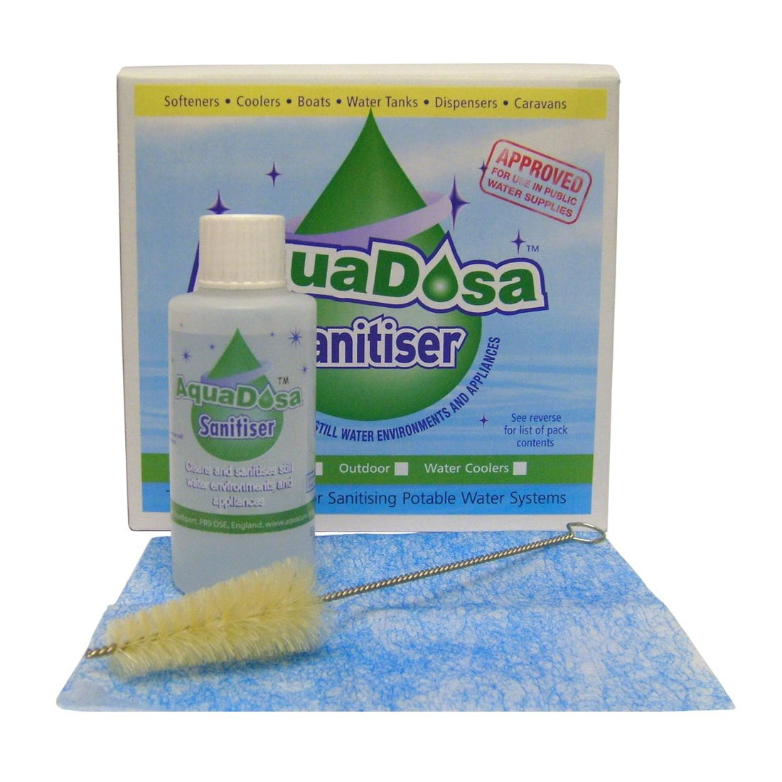 Aqua Dosa Sanitising Kit - 100ml Bottle, Brush & Cloth