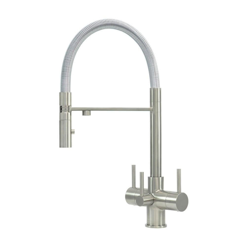 Acquapuro Aquila 3 Way Mixer Tap in Brushed Steel - Triple Lever - Filter Flair