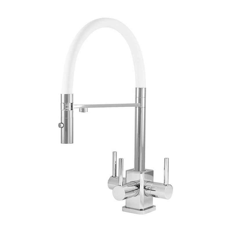 Acquapuro Aquila SQ 3 Way Mixer Tap in Chrome & White - Filter Flair