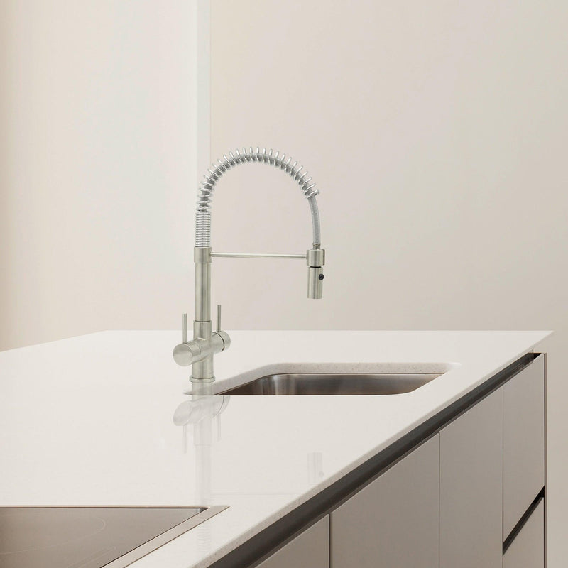 Acquapuro Milano 3 Way Filtered Water Tap in Brushed Steel - Dual Lever - Filter Flair