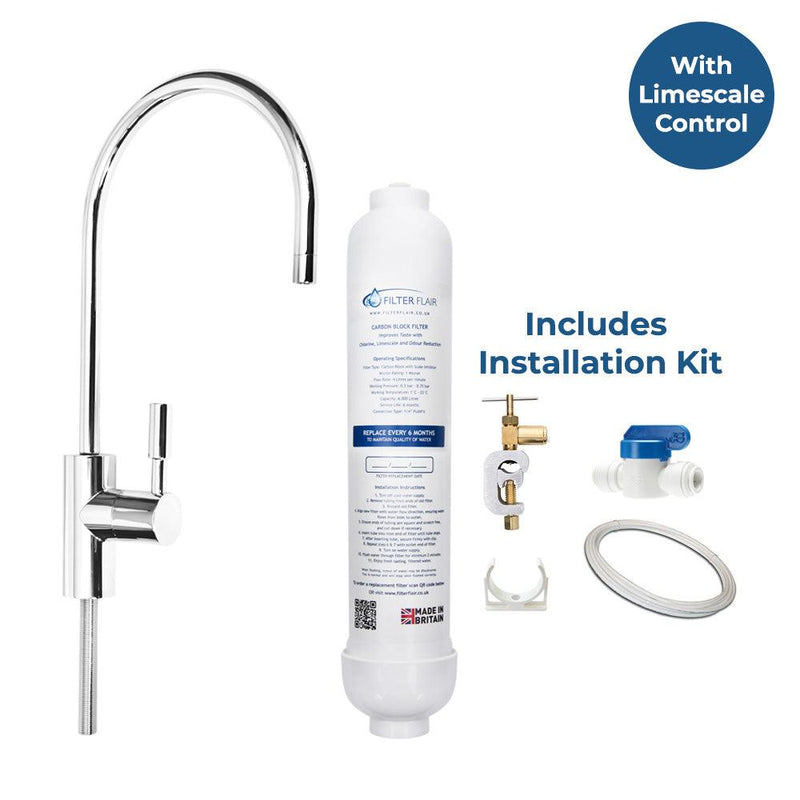 Deluxe Home Water Filter System with Swan Neck Tap & Limescale Inhibitor 