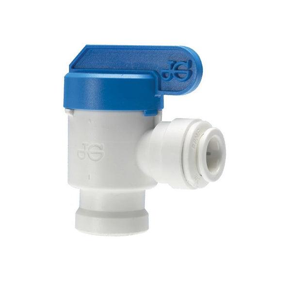 John Guest Shut Off Valve Elbow - 1/4" Push Fit x 1/4" NPTF Female - Filter Flair